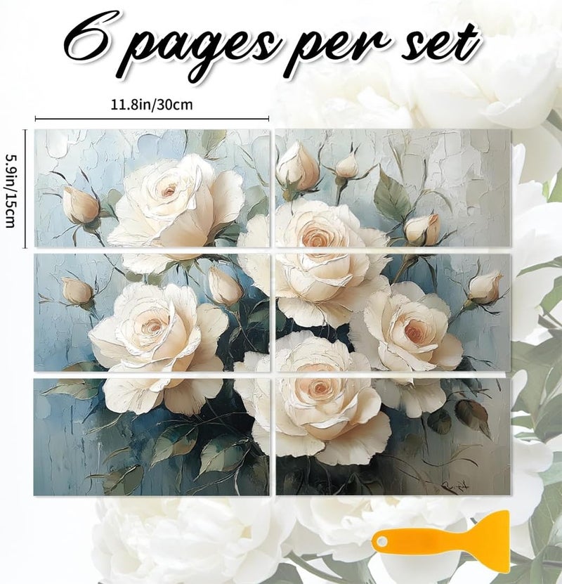 BEUNITONE 6 Sheets Large White Roses Rub on Transfers for Furniture Vintage Floral Rub on Transfer Sticker for Furniture Decor Iod Transfers Stickers Crafts for Wood Glass Decals Waterproof 6"x12" - Image 2